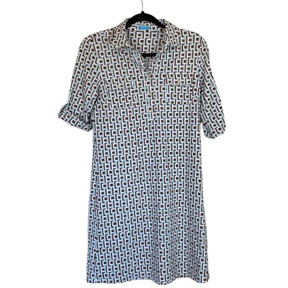 J. MCLAUGHLIN Brynn Dress Mint Brown Geometric Print Catalina Cloth Size XS - Picture 1 of 6